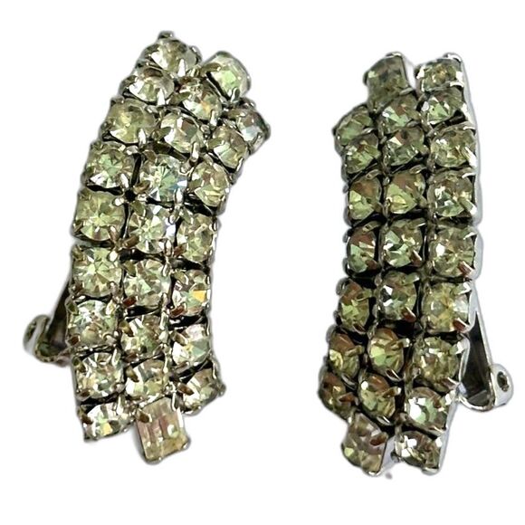 Arched Rhinestone Art Deco Style Clip on Earrings - Picture 4 of 5